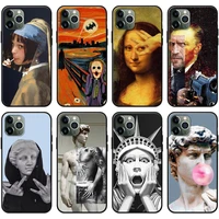spoof mona lisa madonna david oil painting creative funny phone case for iphone 13 pro 12 11 pro max mini xr xs max x tpu case