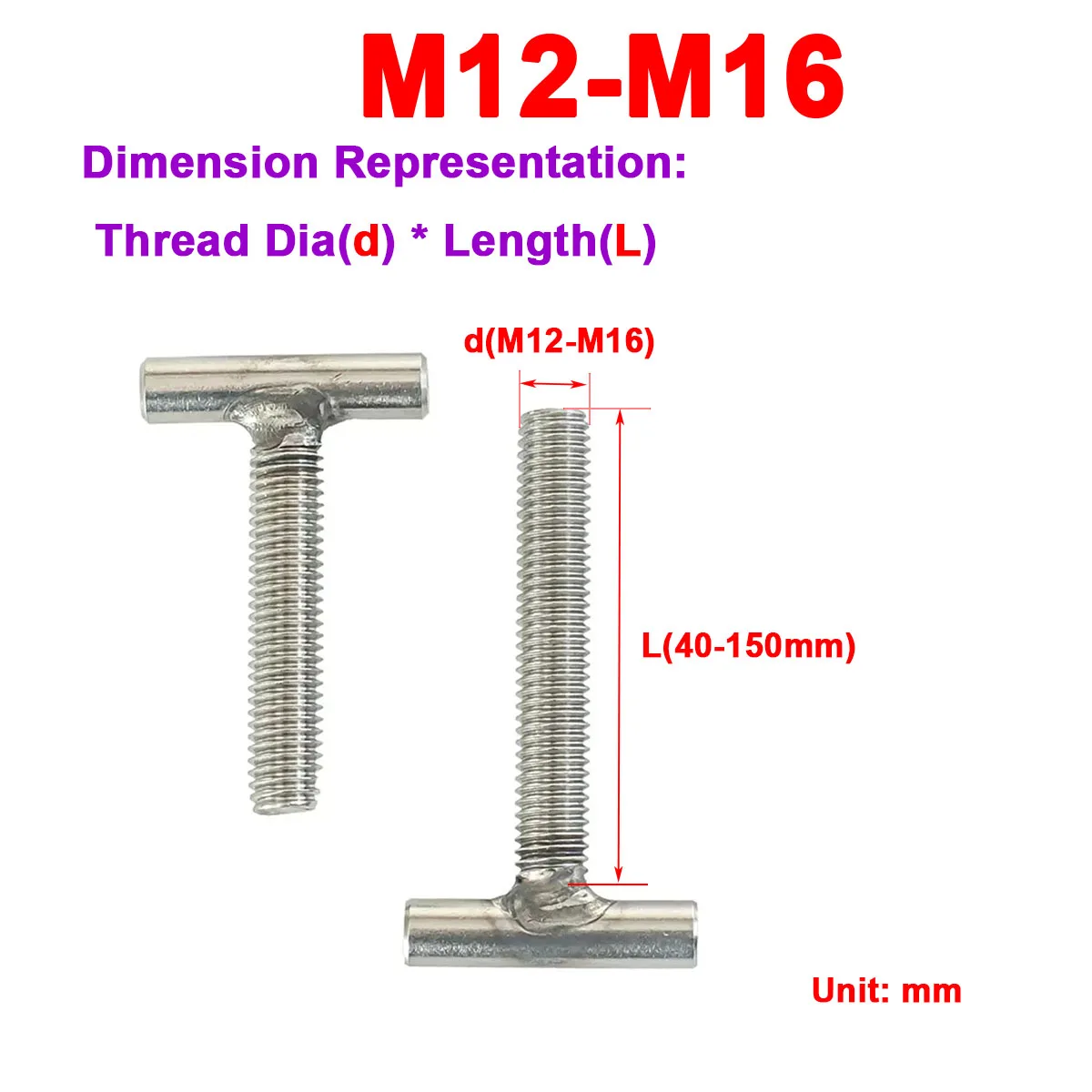 

304 Stainless Steel T-Shaped Cylindrical Welding Bolt M12M14M16