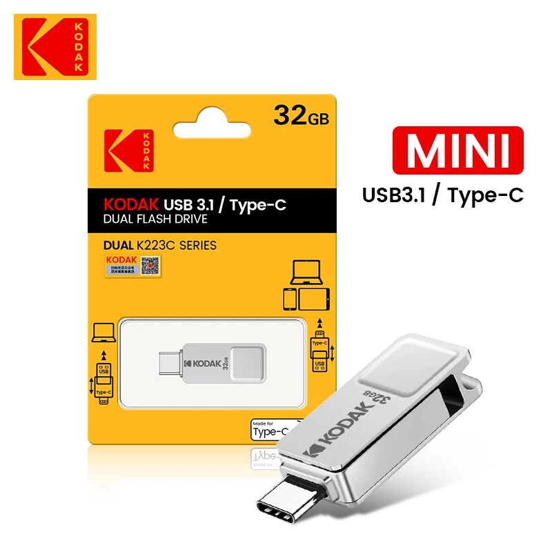

KODAK K223C Metal USB Flash Drive 128GB 64GB 32GB 16GB pendrive USB 3.1 Type-C Dual Drives Memory Stick High U Disk Memoria USB
