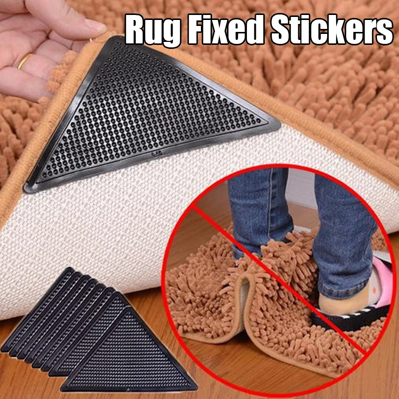 

4Pcs/set Triangle Washable Reusable Rug Gripper Anti-skid Rubber PU Mat Non Slip Patch Tape for Tile Floors Carpets Corners Pad