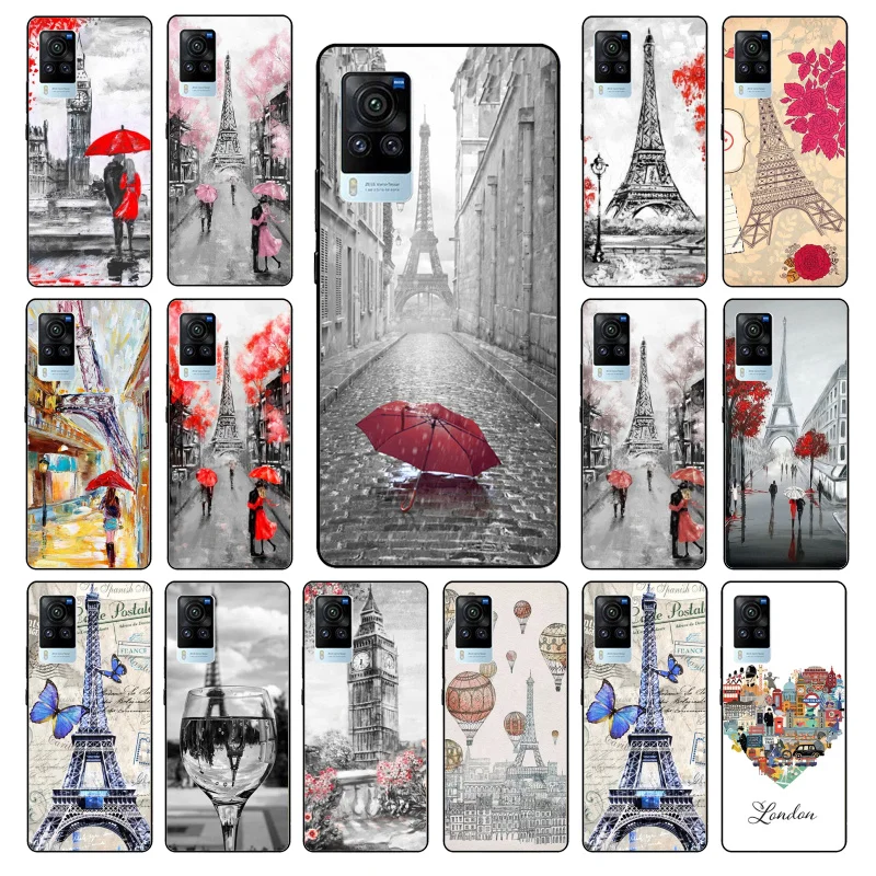 

London Eiffel Tower Autumn Maple Phone Case for VIVO V21e V20 SE V2023 V15 Pro V21 V17 Neo 1819 1915 1907 1906 X60 Pro X51 X50
