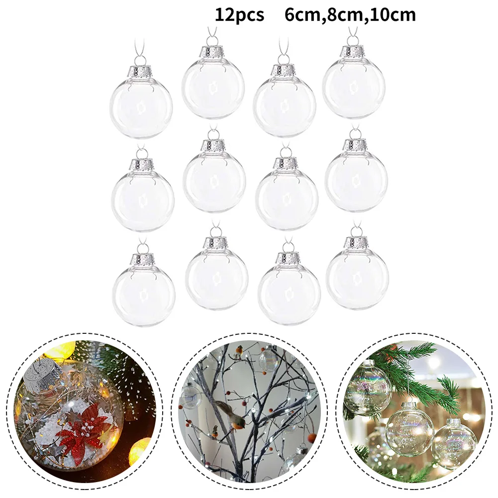 

12PCS 6/8/10cm Christmas Clear Iridescent Glass Baubles Balls Flower Hanging Ball Christmas Tree Ornament DIY For Home Decor