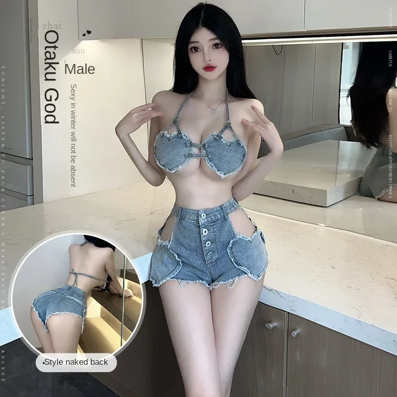 

Сексуальное Q интересное нижнее белье страсть сердце горячее соблазнение флирт джинсовые короткие шорты униформа 2854