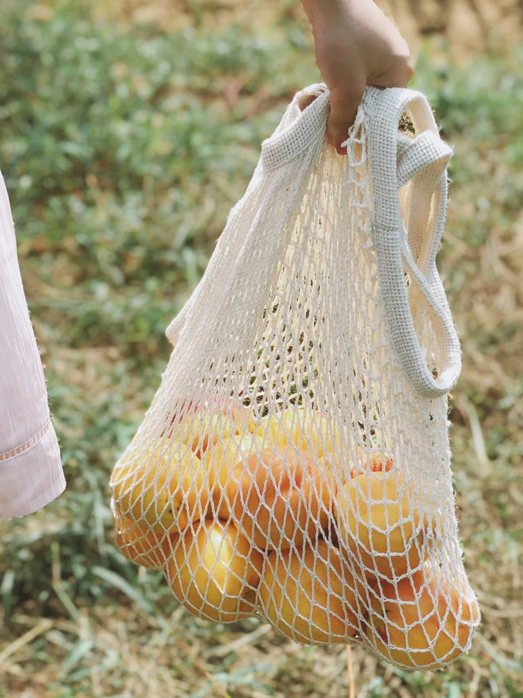 

2Pcs Reusable Shopping Bag Foldable Grocery Bag Tote Portable Fruit Vegetable Storage Bag Washable Cotton Mesh String Organizer