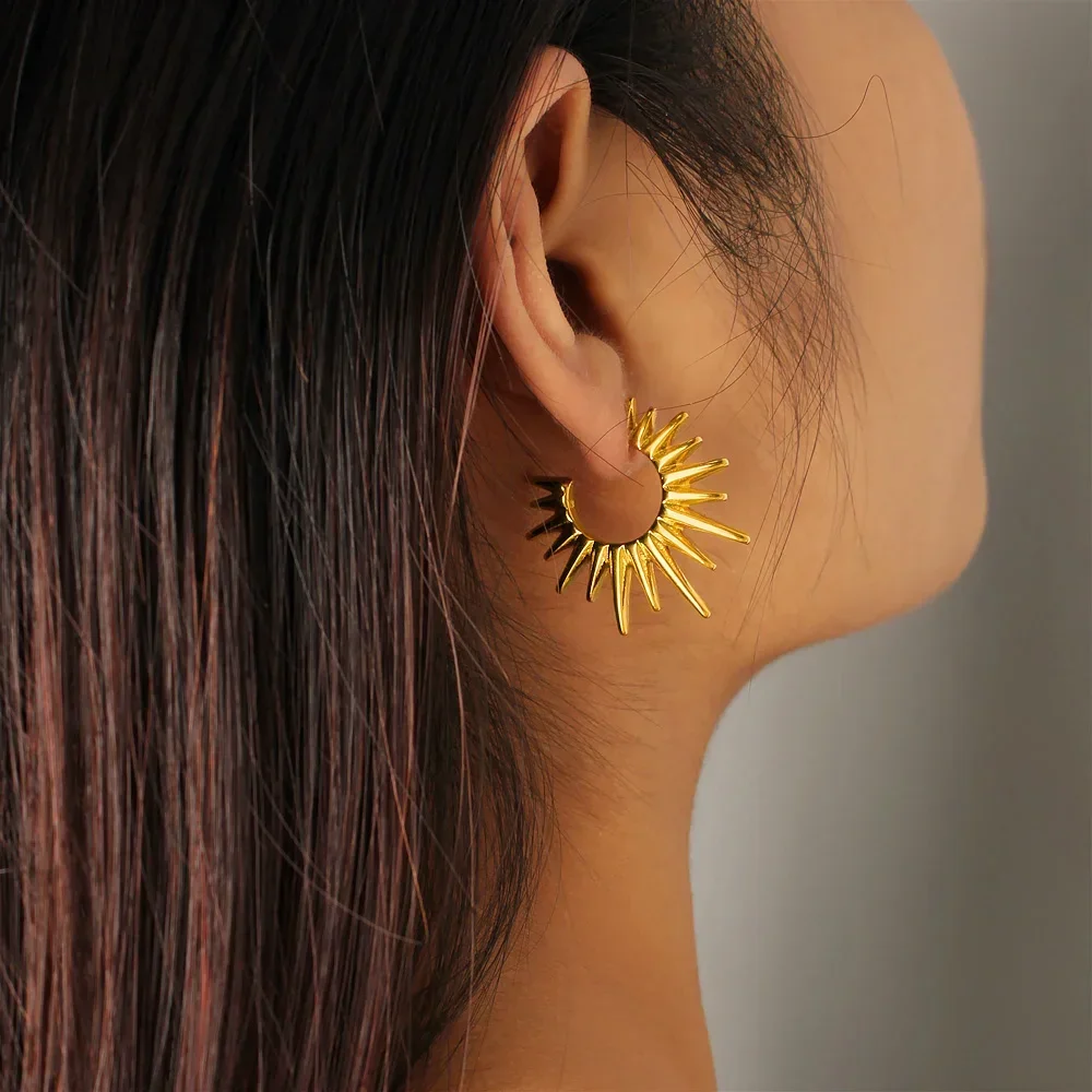 Винтажные Ювелирные изделия Sun Sunburst 304L серьги-кольца из нержавеющей стали PVD