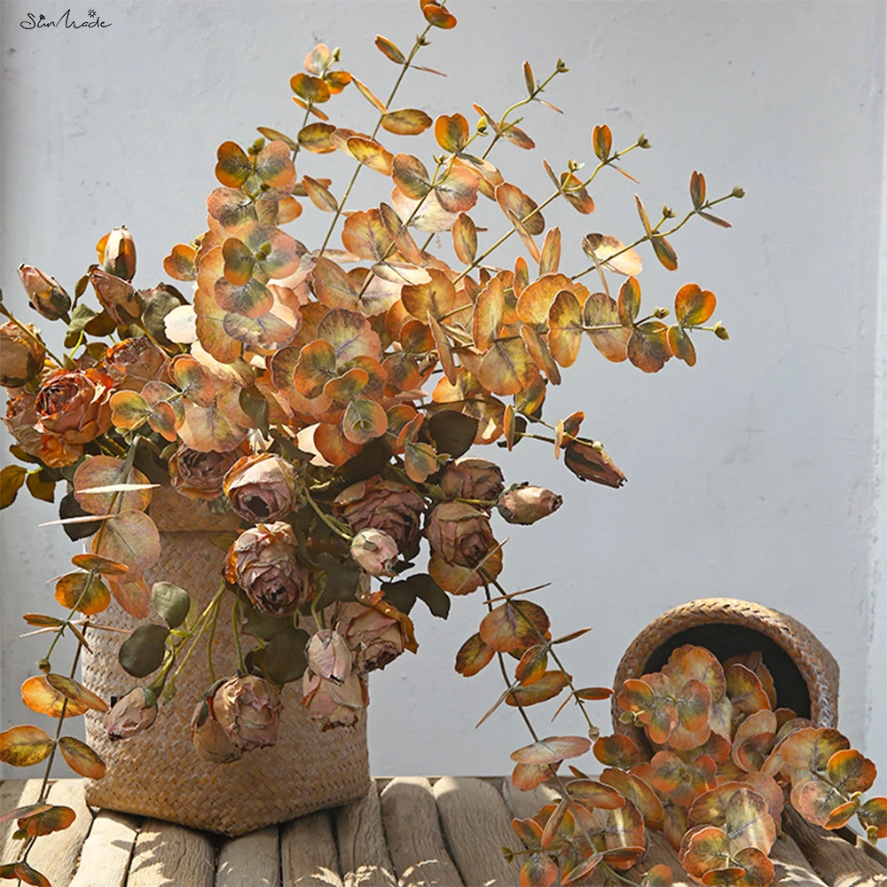 

SunMade 2 Forks Long Branch Eucalyptus Real Touch Artificial Flower Living Room Table Decoration Artificial Leaves Fake Plants