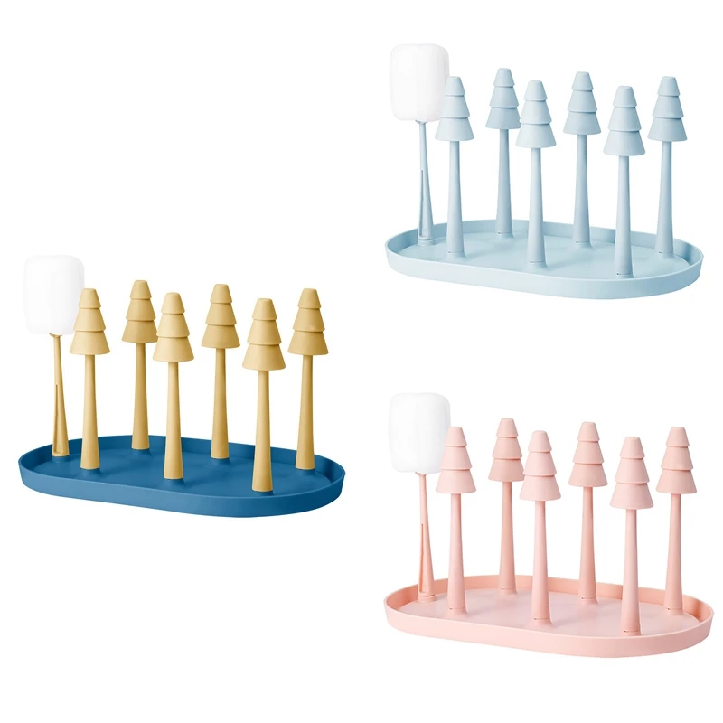 

2Pcs Baby Bottle Drain Cup Holder with Drain Pan Glass Upside Down Cup Holder Wine Cup Storage Holder Cup Brush