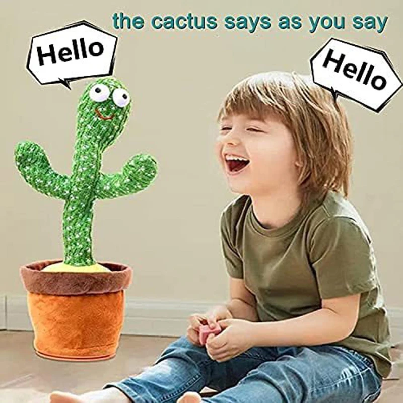

Dancing Cactus Toy Speak Sing Electronic Plush Doll Sound Record Repeat Cowboy for Christmas Early Education Kids Baby Gift