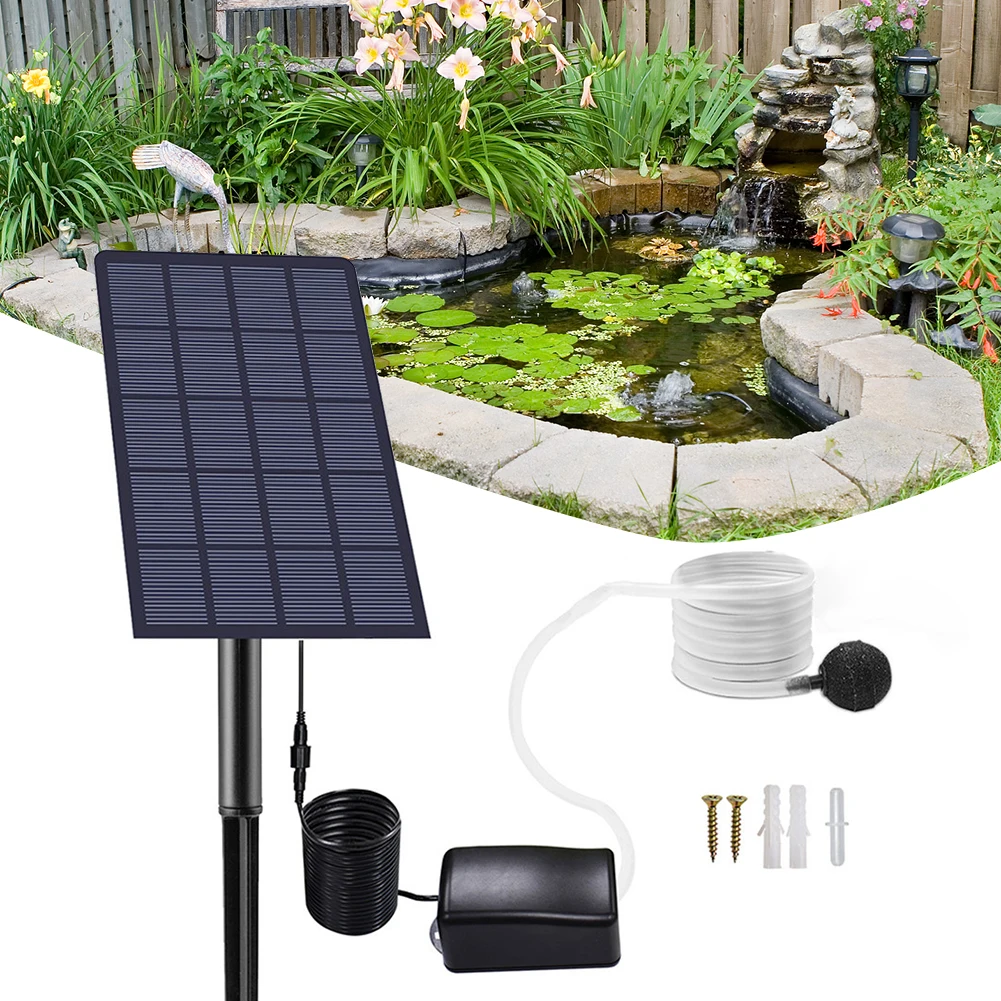 

Solar Panel Water Pump Low Noise Air Oxygen Pump Aerator Battery-free Solar Powered Oxygenator 5V 2.5W for Fish Tank Garden