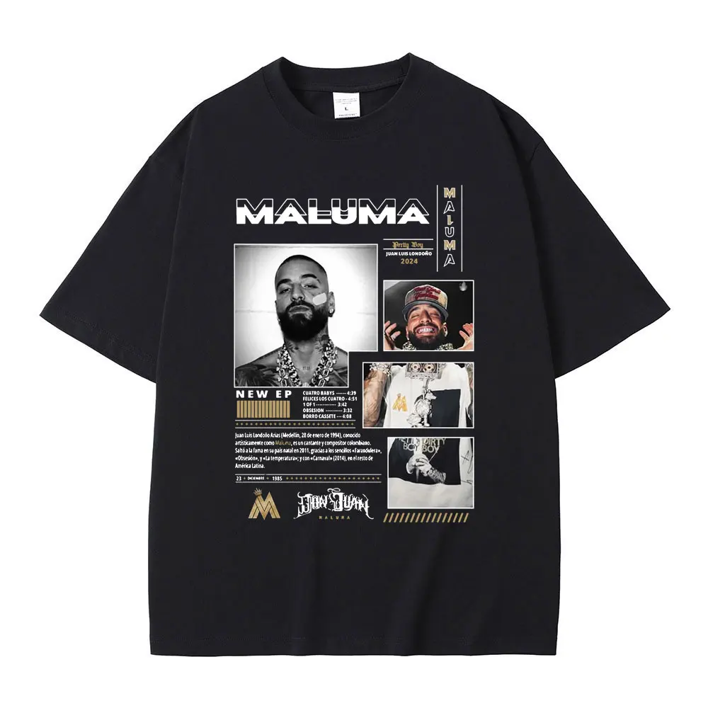 Фото Футболки с обложкой музыкального альбома Singer Maluma для мужчин и женщин, повседневная хлопковая футболка, мужские модные футболки большого размера в стиле хип-хоп, рэп, уличная одежда №1