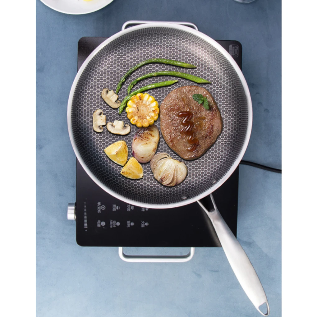 

Restaurant Long Handle Stainless Steel Deep Frying Pot Vegetable Meat Non-stick Cooking Flat Pan Kitchen Gadget 26cm