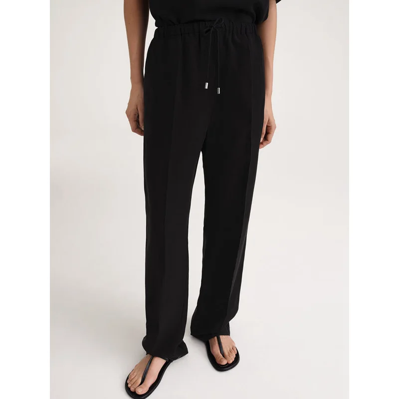 

TOTEME High -waist Casual Pants Female 2023 Summer New Fashion, Simple Loose Waist High Waist Tape Rope Tape Pants