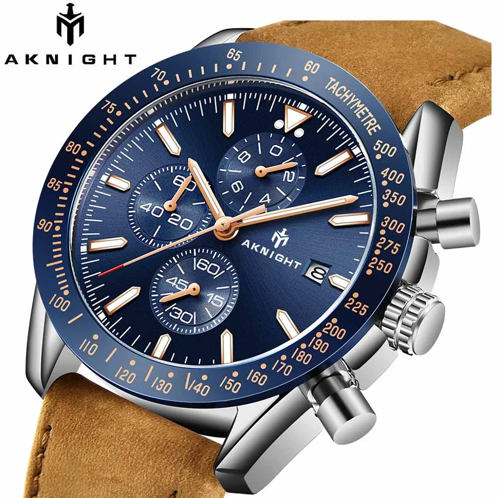Часы наручные AKNIGHT Мужские кварцевые роскошные оригинальные водонепроницаемые