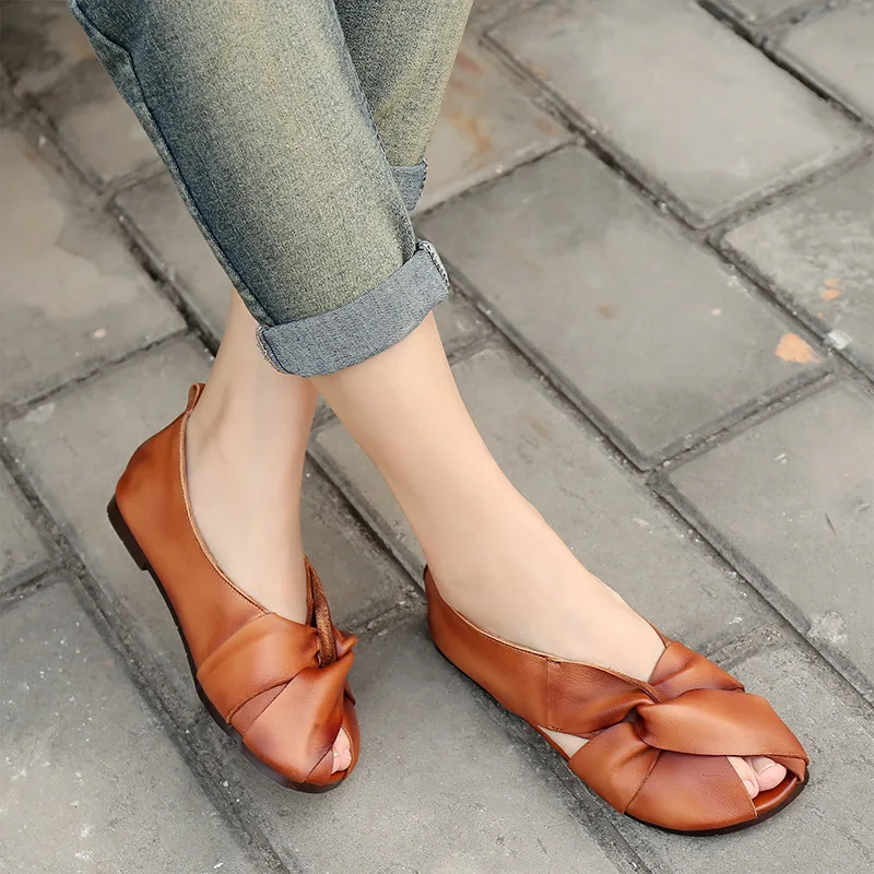 

YourSeason Genuine Leather Shoes Ladies Flats Round Toe 2022 Vintage Shallow Concise Handmade Comfortable Leisure Women Flats