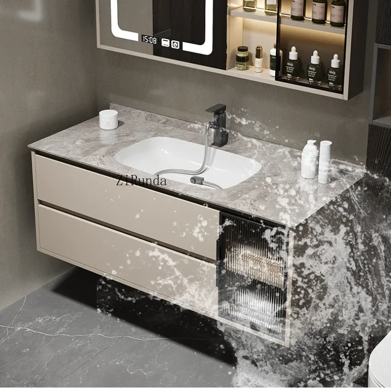 Комбинированный шкаф для ванной комнаты современный минималистичный рок-панель