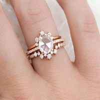 3 pcsset elegant rose gold plating color crystal zirconium rhinestone female ring set for women wedding engagment jewelry