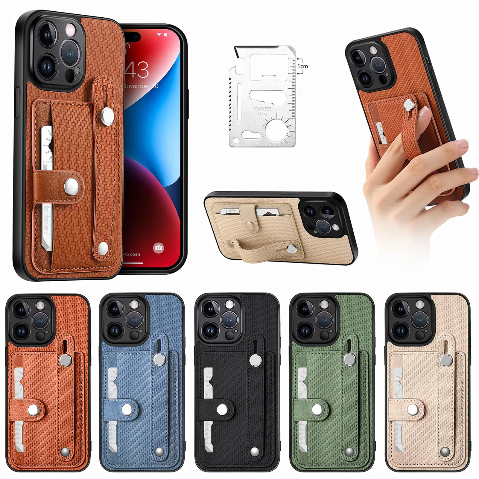 

Чехол-Кошелек из углеродного волокна для телефона IPhone 13 12 Mini 14 11 Pro XS Max XR X 7 8 Plus SE 2 3, держатель для кредитных карт, кожаный чехол