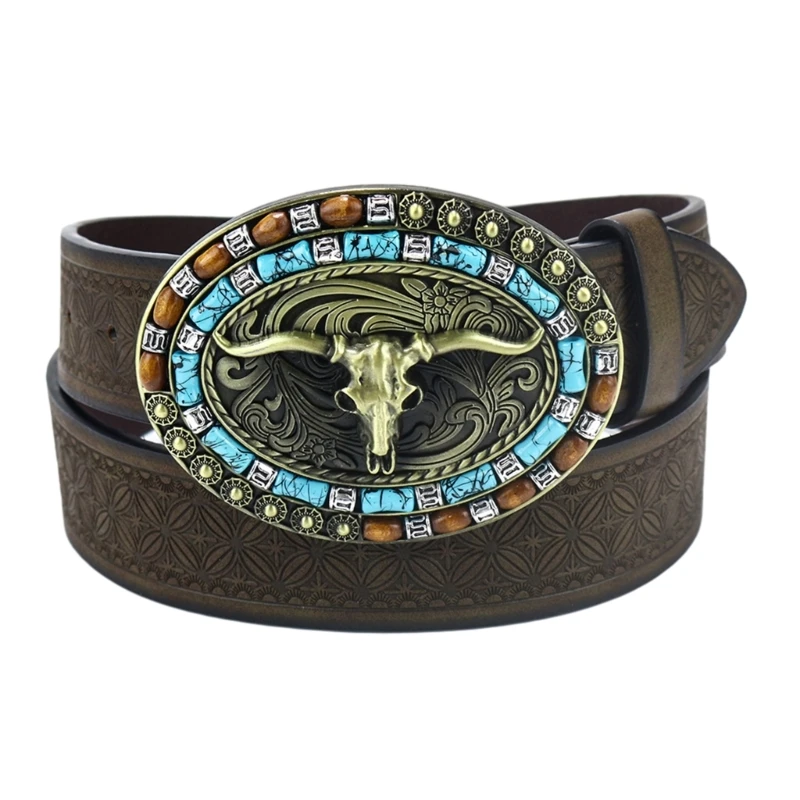 Man Relief Bull Head Belt for Dresses Teens Waist Belt Non-slip Belt for Jeans 57BD