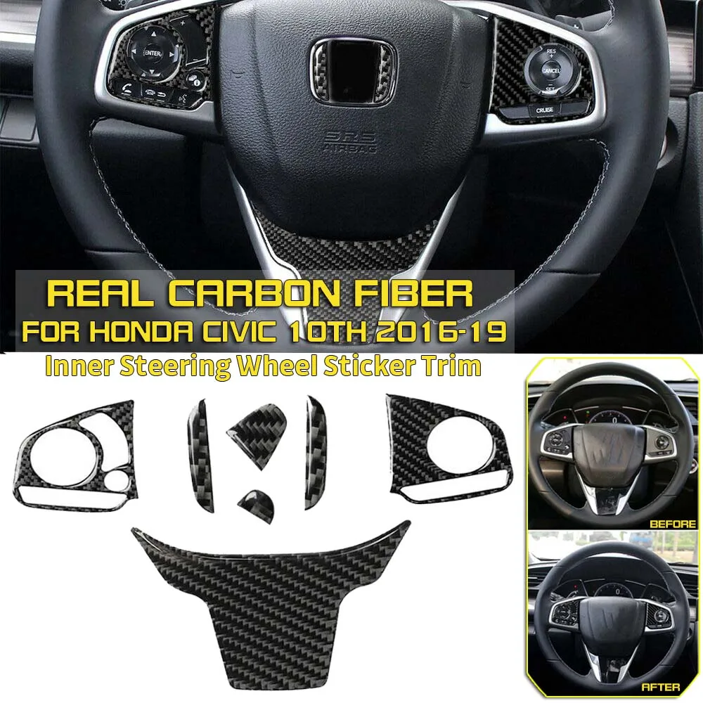

4Pcs Carbon Fiber Inner Steering Wheel Sticker Trim For Honda Civic 10th 2016-19 Decorative Cover Trim Kit Accessories