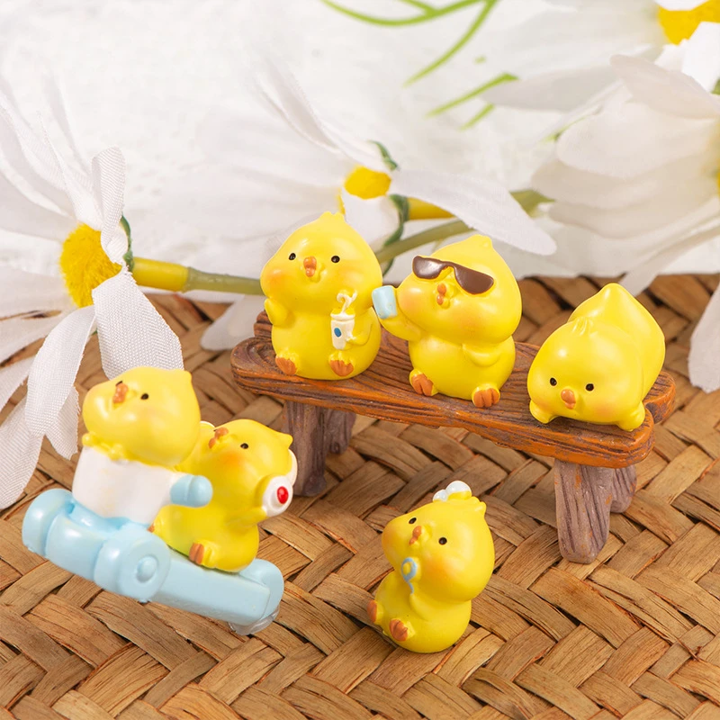 

6pcs/set Micro Landscape Home Decor Resin Mini Yellow Chick Figurines Ornament DIY Cute Doll Office Desktop Decoration Craft