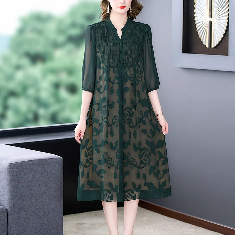 

Женское шелковое ажурное платье средней длины, Элегантное повседневное облегающее платье в Корейском стиле для офиса и вечеринок, лето 2023