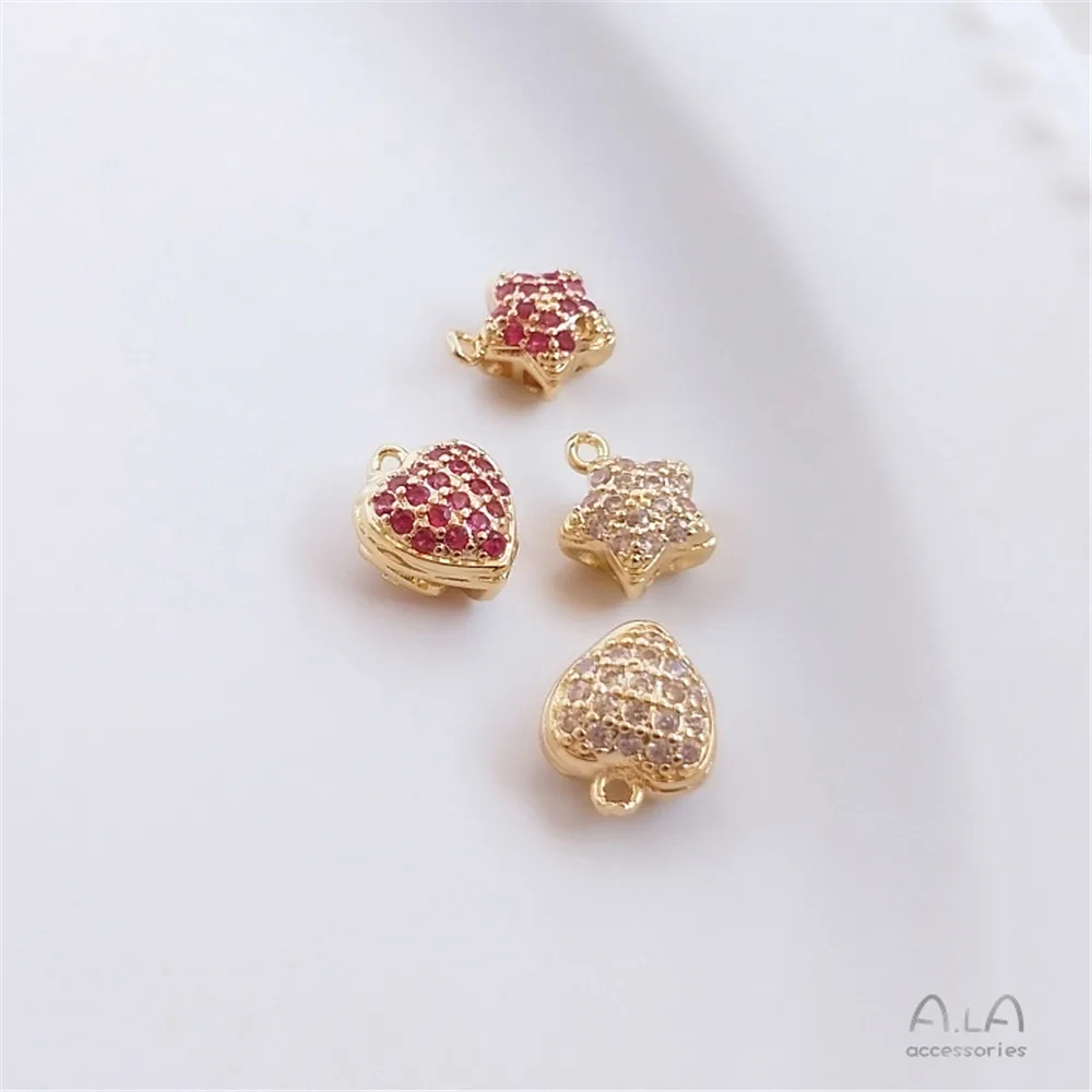 

Inlaid zircon three-dimensional hollowed out pentagonal Star Love shaped micro inlaid pendant DIY jewelry pendant