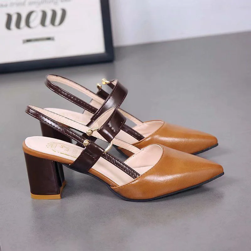 WTEMPO Women's Summer Pointy Chunky Mid Heel Sandals Large Size Dress Pumps Fashion Shoes Sandals Wholesale Dropshipping