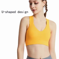 2022 spring and summer new threaded cross sports vest u shaped yoga fitness underwear running shockproof gather bra