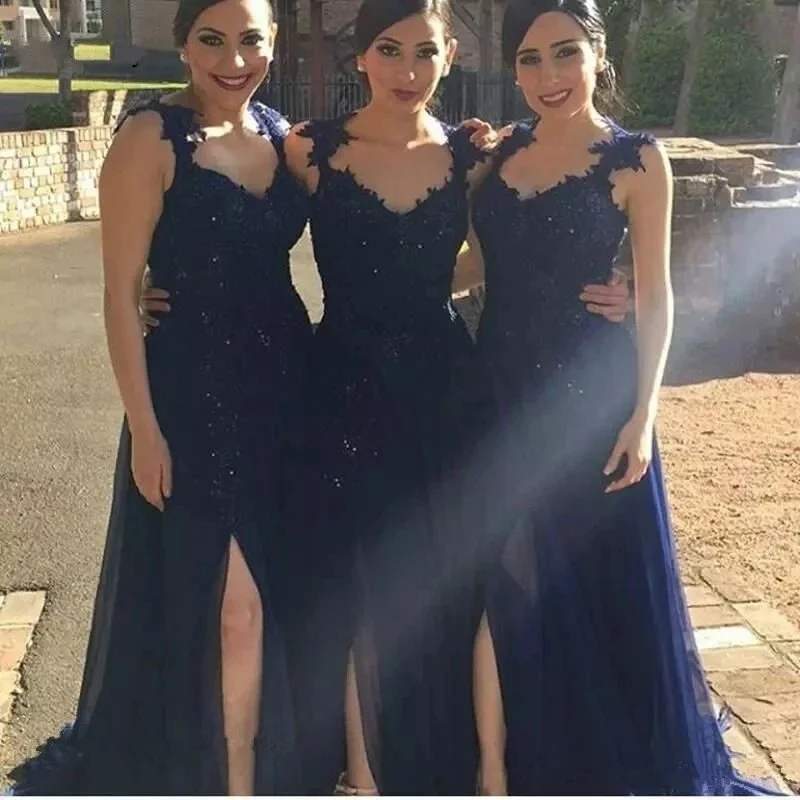 

Cap Shoulder Sweetheart Bridesmaid Dresses Sexy Split Side Applique Beading Floor-length Formal Prom Party Gowns