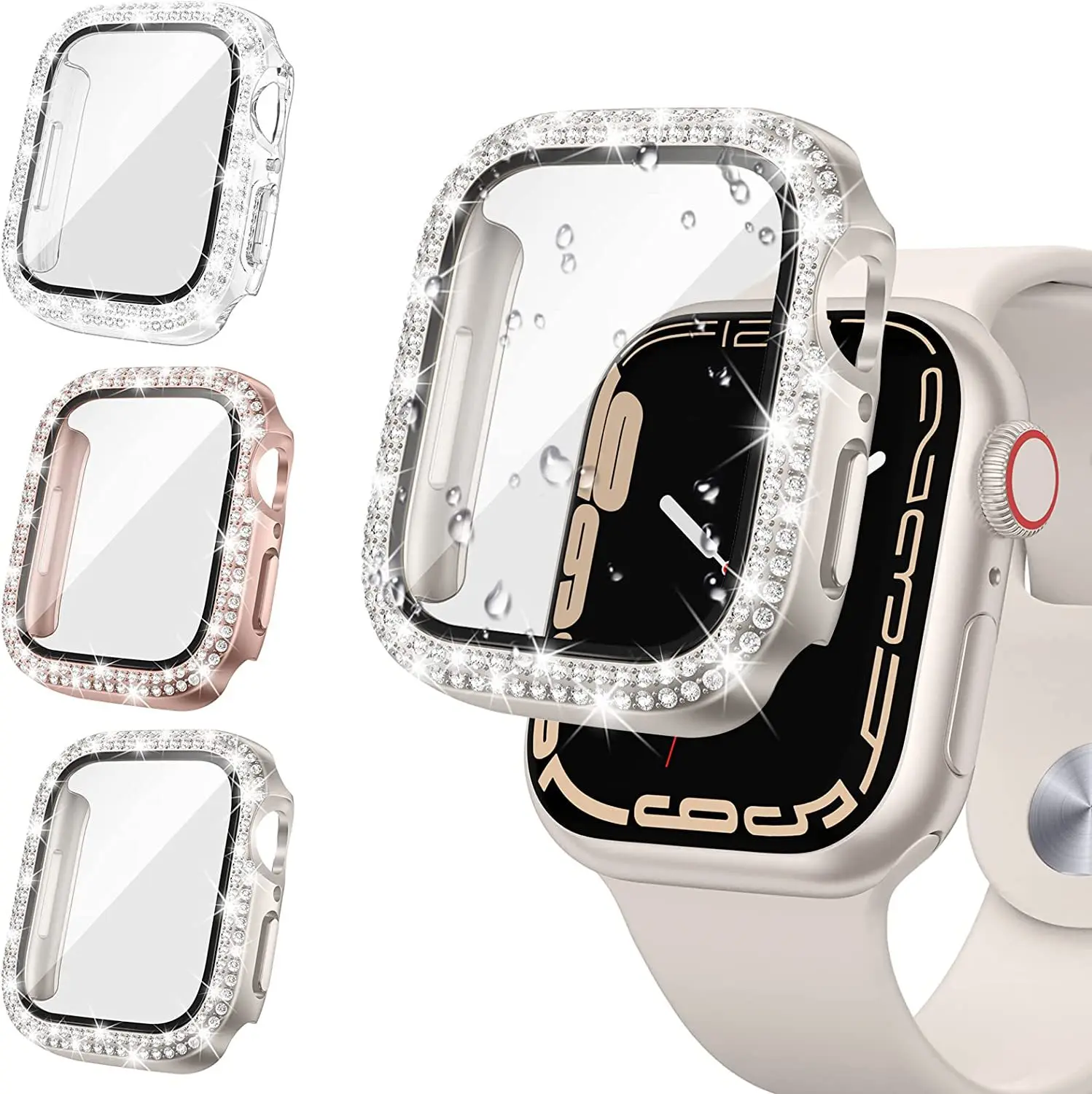 10pcs Diamond Case For Apple watch 7 41mm 45mm 44mm 40mm 42mm 38mm Bling Bumper Protector Cover iWatch series 3 4 5 6 se
