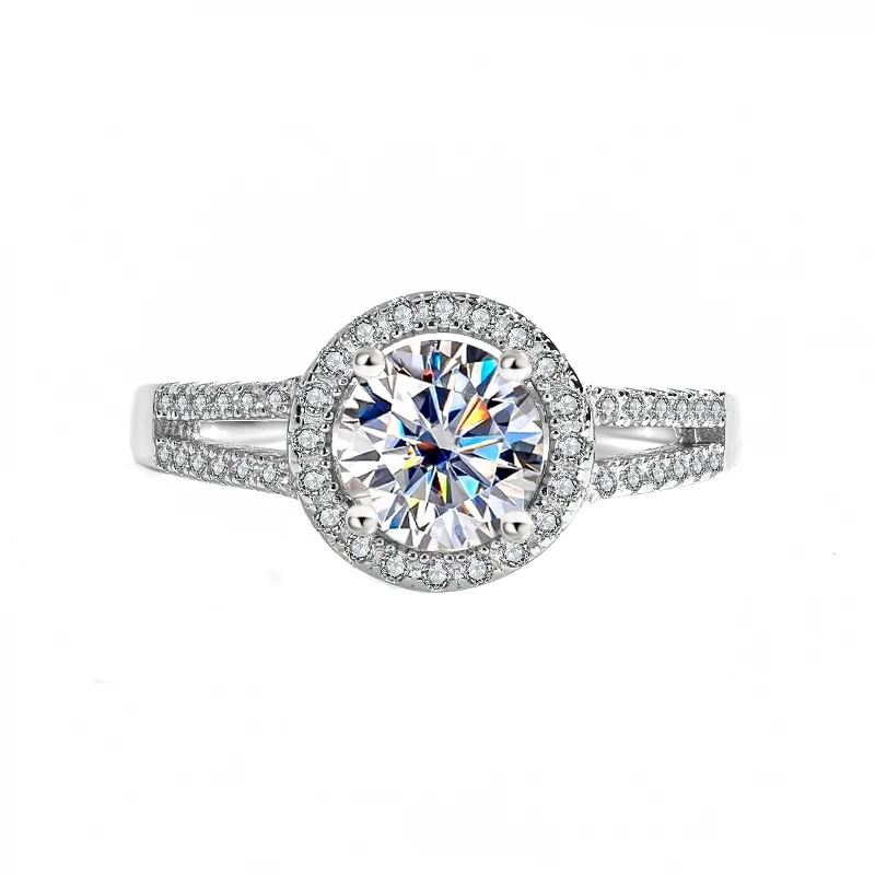 

ONLYLU S925 Sterling Silver Moissanite Round Rings for Women Set With Diamond 1 Carat Fashion Classic
