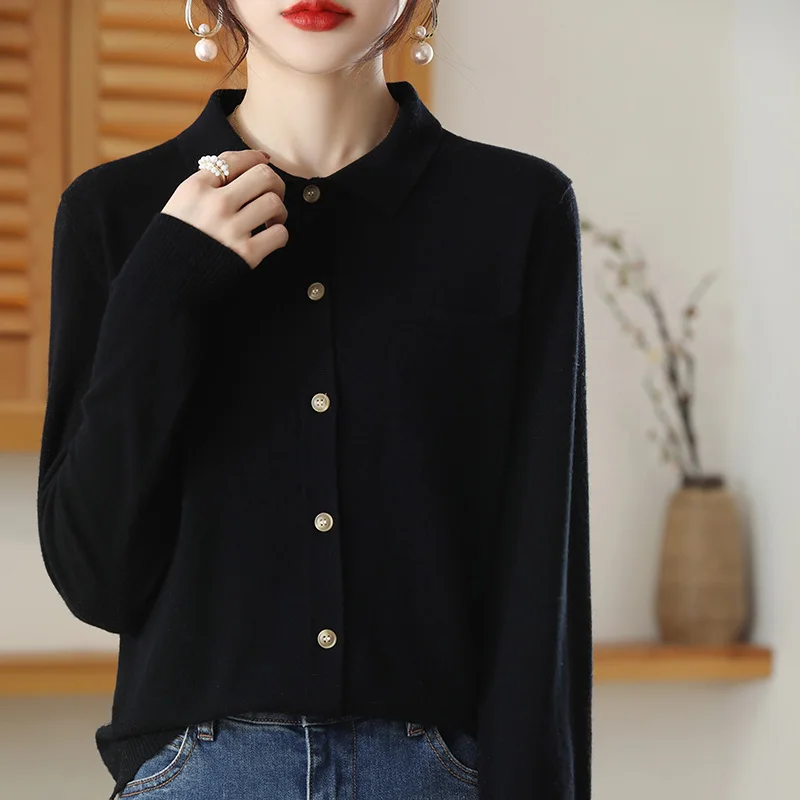 Lapel Cashmere Cardigan Knitted Thin 