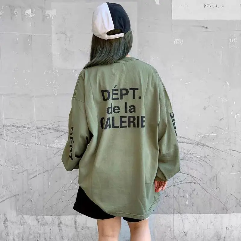 

Gallery Dept Classic Letter Slogan Sweatshirt Arm Print Round Neck Long Sleeve Pullover Loose Fit for Men and Women