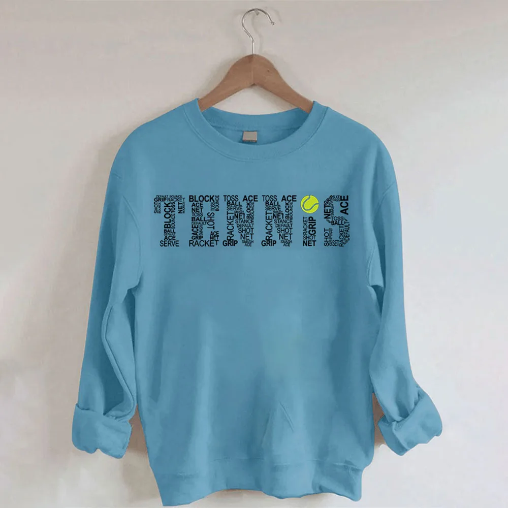 

Tennis Letter Print Crew Neck Sweatshirt Casual Streetwear Cotton n Teacher - Crew Neck Long Sleeve Sweatshirts