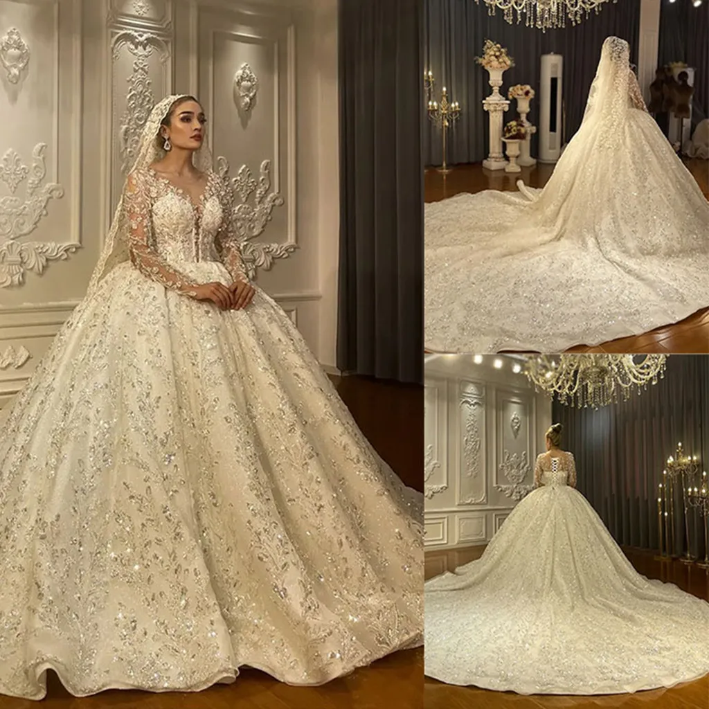 

Unique Wedding Dresses Sexy V Neck Lace-Up Back Applique Beads Lace Bridal Gowns Custom Made Sweep Train Ball Gown Wedding Dress