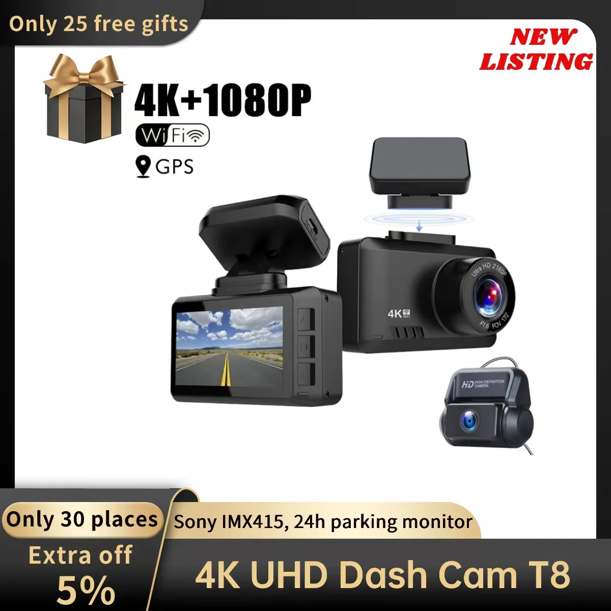 T8 Dash Cam Front And Rear 4K Super Night Vision Car Dash Camera GPS WIFI Dashcam 24H Parking Monitor 170°FOV dvr Camera For Car