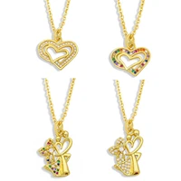 elegant gold plated zirconia heart pendant necklace for women couple romantic dancer clavicle chain jewelry valentines day gifts