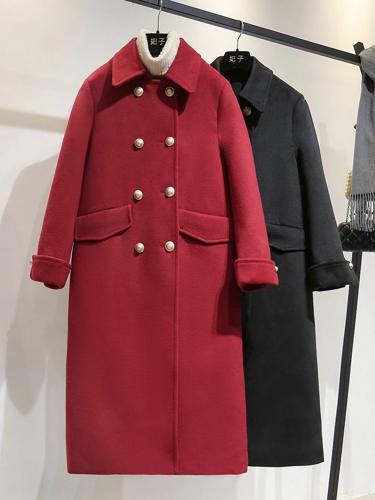 

Женское шерстяное пальто, корейское модное пальто средней длины, зима 2021