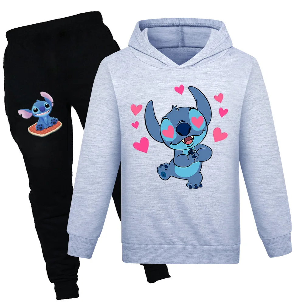 

2-16Y Disney Stitch Clothes Baby Boys Pullover Hoodies+ Pants 2pcs Sets Kids Cartoon Tracksuit Girl Sweatshirt