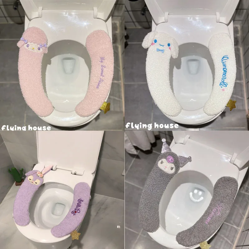 

Sanrios My Melody Kuromi Cinnamoroll Anime Surrounding Cute Cartoon Stickers Super Soft Paste Plush Twopiece Toilet Seat Cushion