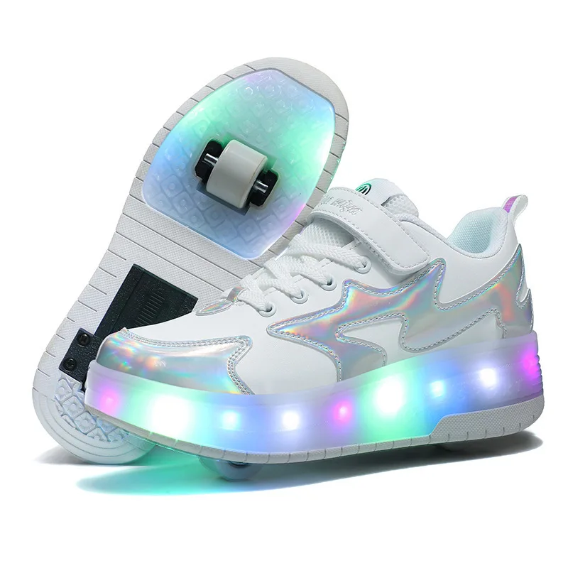 Kids 2 Wheels Skates Shoes Roller Outdoor Sneaker Detachable