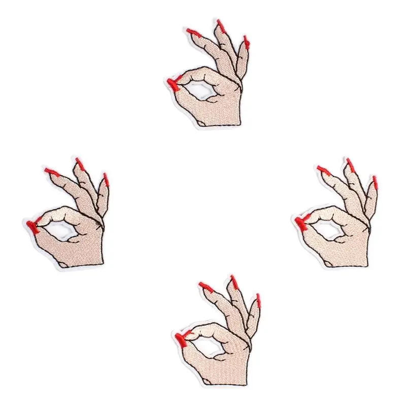 10pcs Embroideried OK Hand Gesture Patches Iron On Clothes Sticker DIY Clothing Repair Appliqued Sew Dress T Shirts Patch