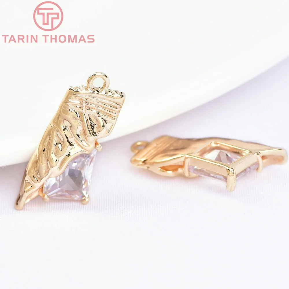 (5999) 4 шт. 10x19 мм 24-каратное золото латунь с цирконом подвески в виде конфет высокое