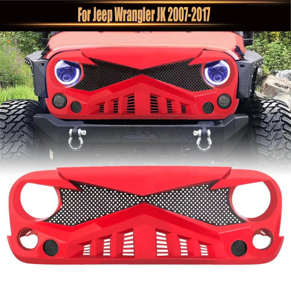 

Car Grill Racing Grills Front Bumper Mesh Modified Mask Trim Upper Grid Red Knight Style Grille For Jeep Wrangler JK 2007-2017
