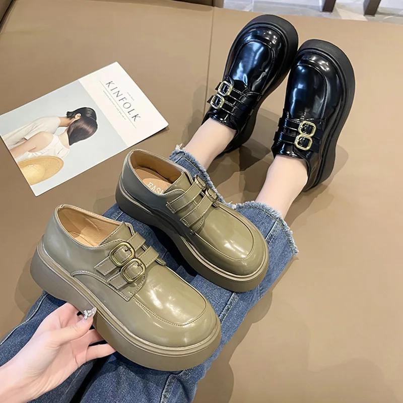 

Thick Soled Big Head Small Leather Shoes Women's 2022 Spring New Japanese JK Green Lefu SHOES Doll Mary Jane Single Shoes