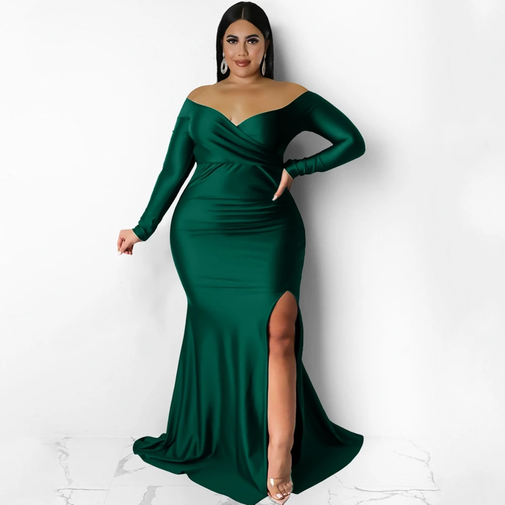 

Женское платье-Русалка с разрезом, Осеннее длинное платье большого размера