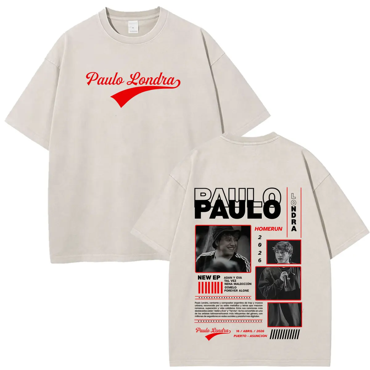 Футболки с принтом Rapper Paulo Londra Tour 2026, винтажные, с эффектом потертости, для мужчин и женщин, модные, хлопковые, свободные, повседневные, оверсайз (art.: 3920dbbce97ee) - 3920dbbce97ee