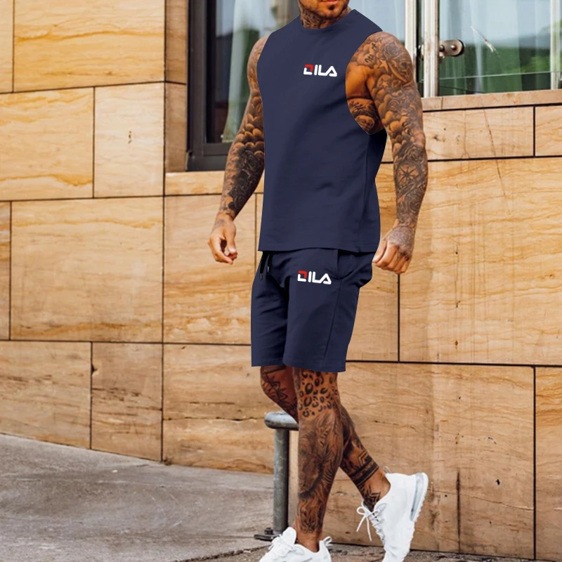 Summer Cool Quick-Drying Clothes Fashion Casual Sleeveless Vest + Sports Fitness Shorts Two-Piece Set