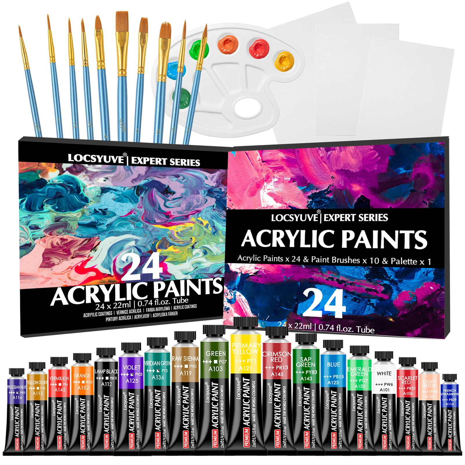 

Locsyuve Premium Quality Acrylic Paint Set 24 Colors Acrylic Paint 0.74oz (22ml) Safe for Kids & Adults Perfect Kit for Beginner