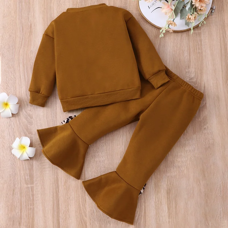 Toddler Girl Outfits Spring Fall Girls Clothing Sets Leopard Print Bow Long Sleeve Tops+boot Cut Pant Fashion Kids Clothes 1-6Y